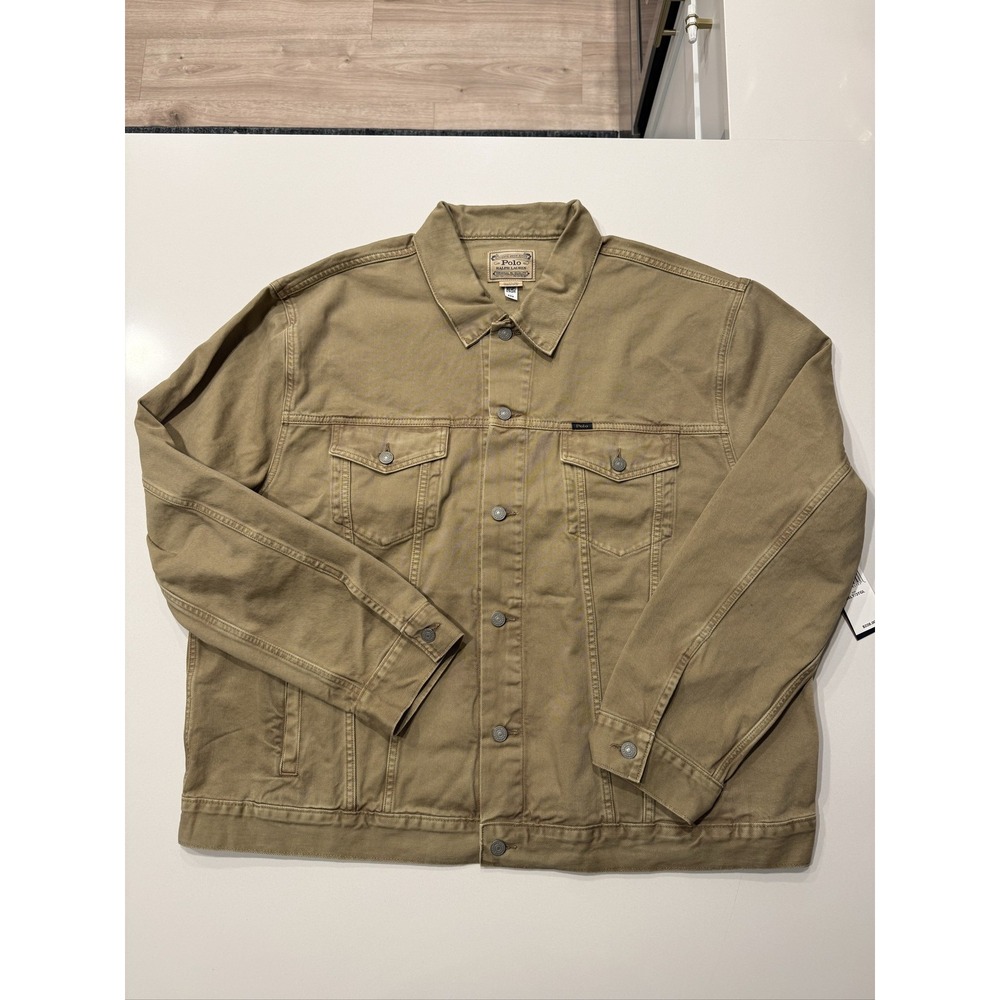 Polo Ralph Lauren Men 3XLT Khaki Denim Jean Jacket NWT Cotton Casual